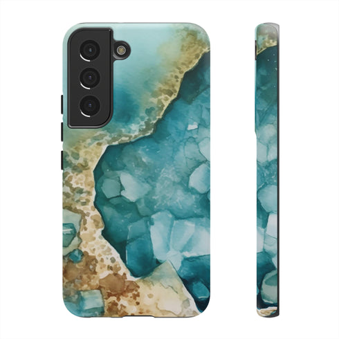 Aquamarine inspired Geode in Watercolor - Impact Resistant Phone Case Samsung Galaxy S22 Matte